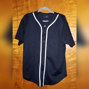 Men's PRO USA Short-Sleeve Black, White Stripes Plain Button Down Baseball Shirt